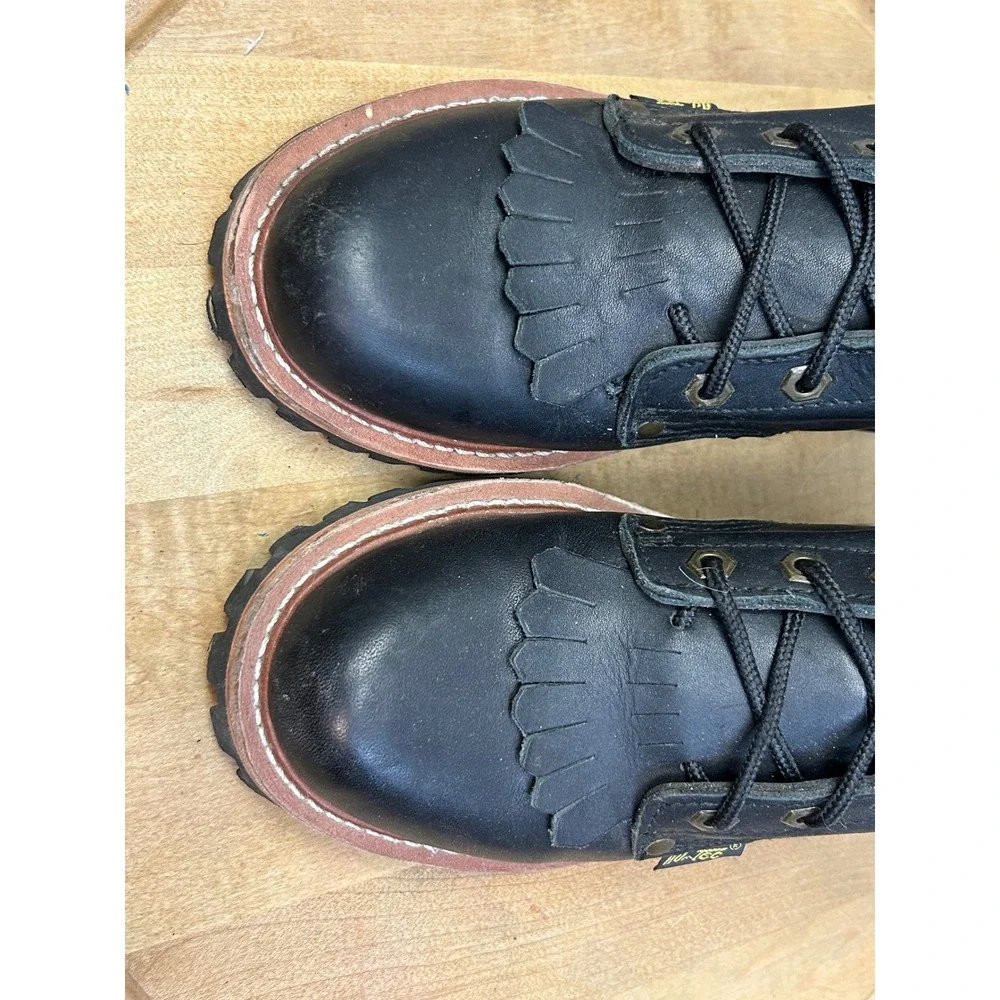 AD-Tec Work Boots Mens 7 Black Leather Kiltie Logger High Top‎ Lug Sole Rugged
